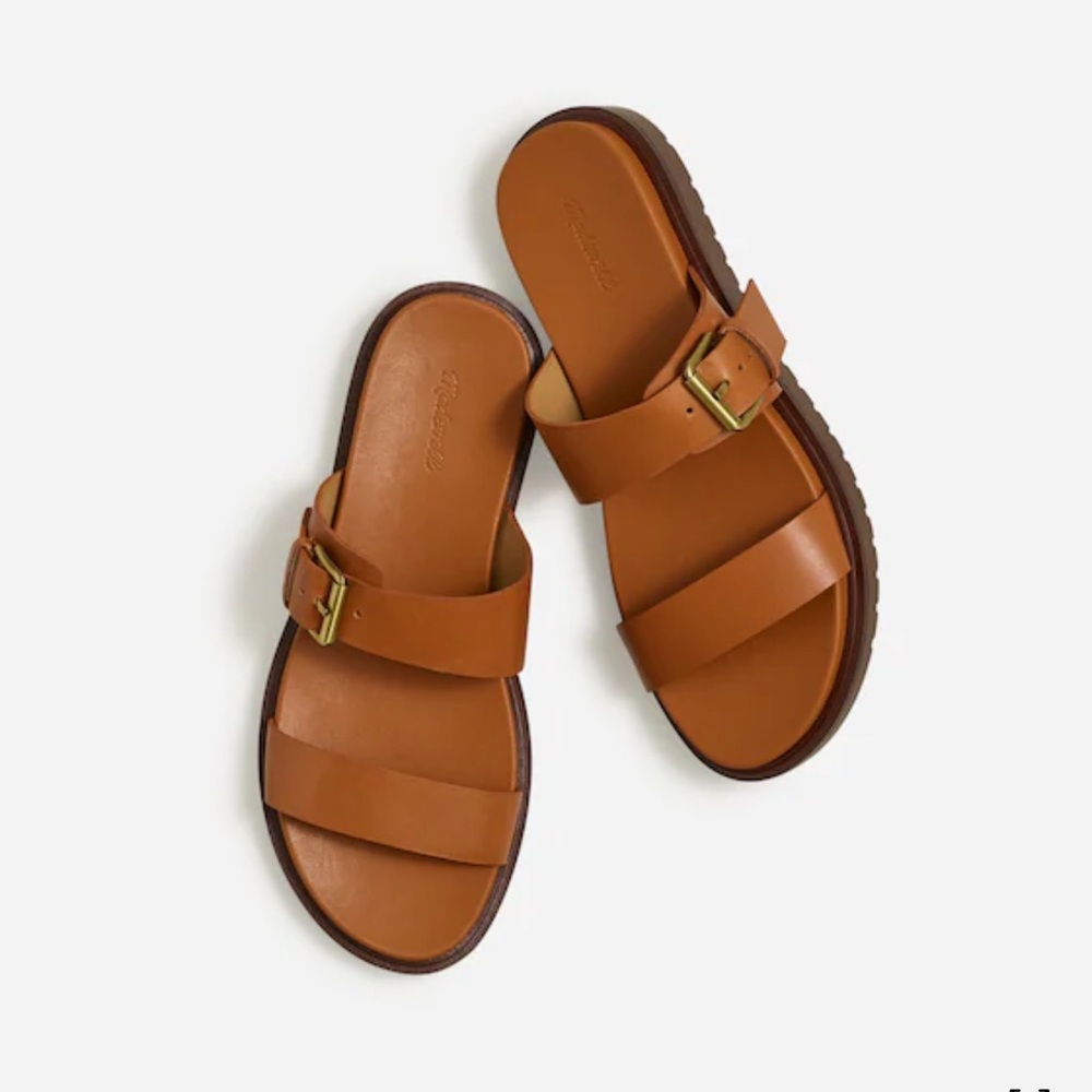 Brown Leather Slide Sandals